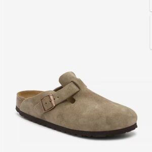 Birkenstock Taupe Suede Boston Clog Mule with Buckle